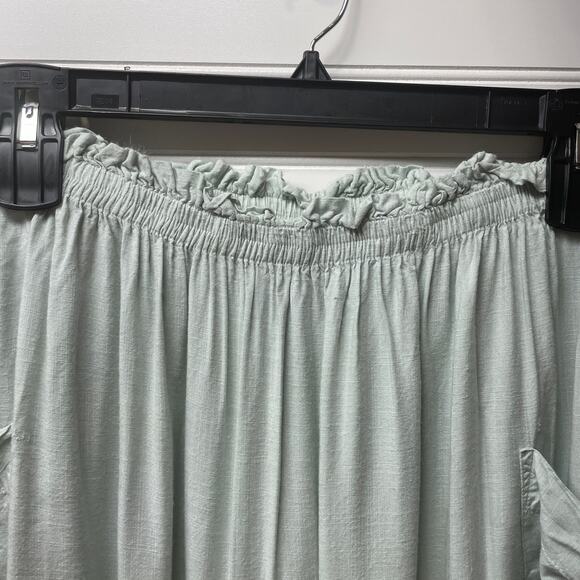 ASOS Design Sea foam Green Maxi Skirt w/Front Square Pockets Ruffle Waistband - Picture 3 of 9